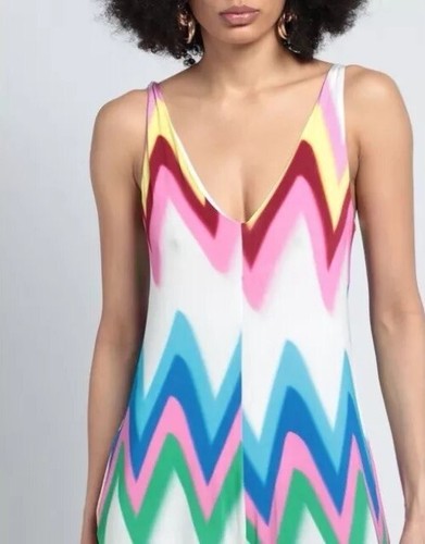 MISSONI Zigzag Print Wide Leg Side Pocket Jumpsuit Rainbow🌈White Stretch Size L - Picture 8 of 24