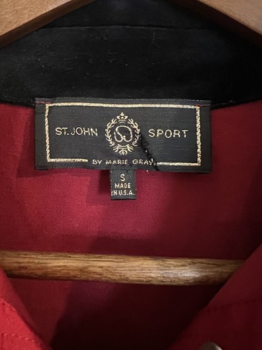 St John sport size S Red black Gold Buttons Blazer Jacket velvet top - Picture 7 of 12