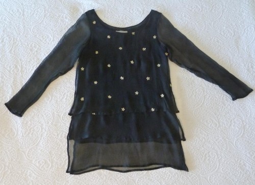 Catherine Bacon Art-to-Wear Nero Seta Oro Ricamo 3 Strati Top Pantaloni Set 1 S - Foto 15 di 21