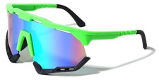 Sports Shield Sunglasses Green/Black Frame Multicolor Mirror Lens UV400