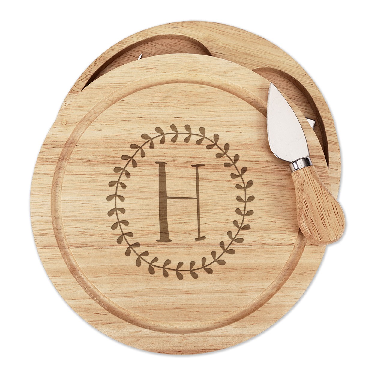 Letter H Floral Wreath Alphabet Cheese Board Knife Set Flowers