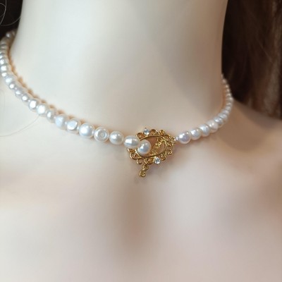 White Freshwater Pearl Choker Necklace Dainty Vintage Style Jewelry Gift Her