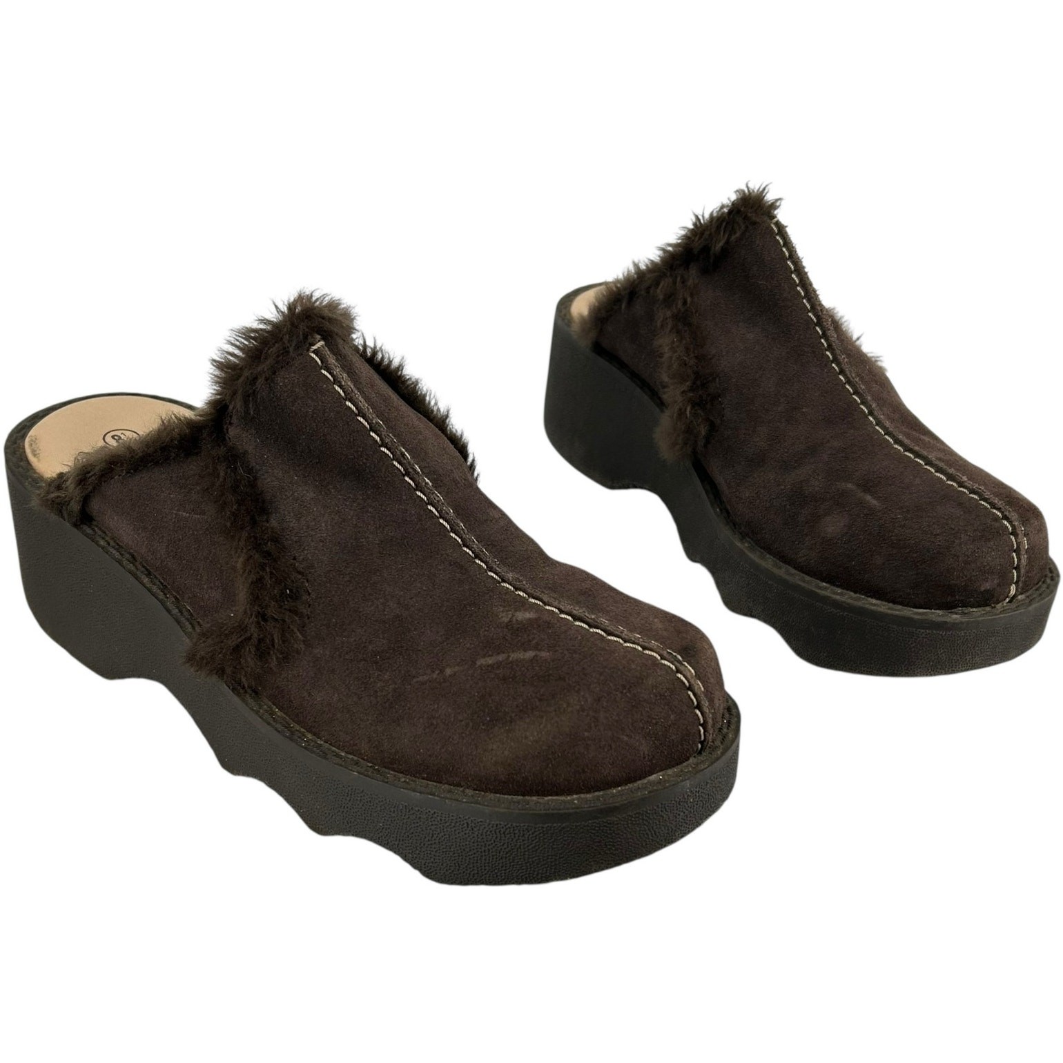 Vintage 90s y2k Women's Brown Lower East Side Chunky Platform Clogs Mules Sz 8.5