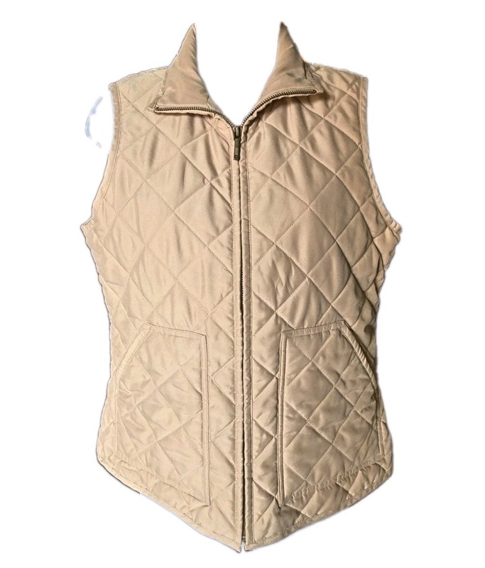CHAPS Tan Quilted Puffer Vest Women's Small Full Zip Lightweight Pockets Beige