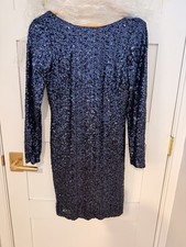 Lauren Ralph Lauren Blue Sequin Sheath Long Sleeve Scoop Neck Knee Dress Size 8