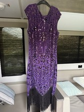 SWEETV 1920s Flapper Sequin Gatsby Style Cap Sleeve Dress M In Purple