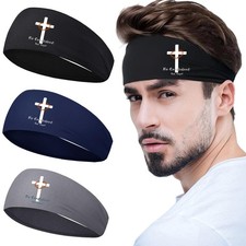 Sports Headbands for Men 3pcs Christian Jesus Cross Sweat Bands Headbands Men...