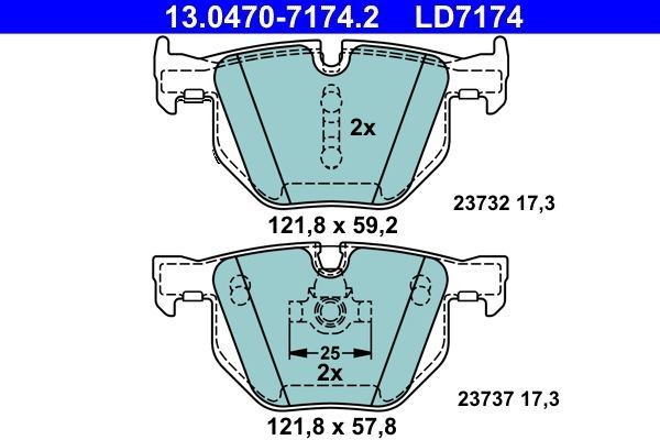 Bremsbelagsatz Scheibenbremse Hinten Ate 130470 71742 FÜR BMW BremsbelÄGe-image