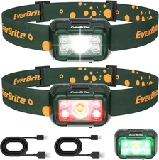 Rechargeable Headlamp, 2 Pack Kids Headlamp with White/Red/Green Light and Memor