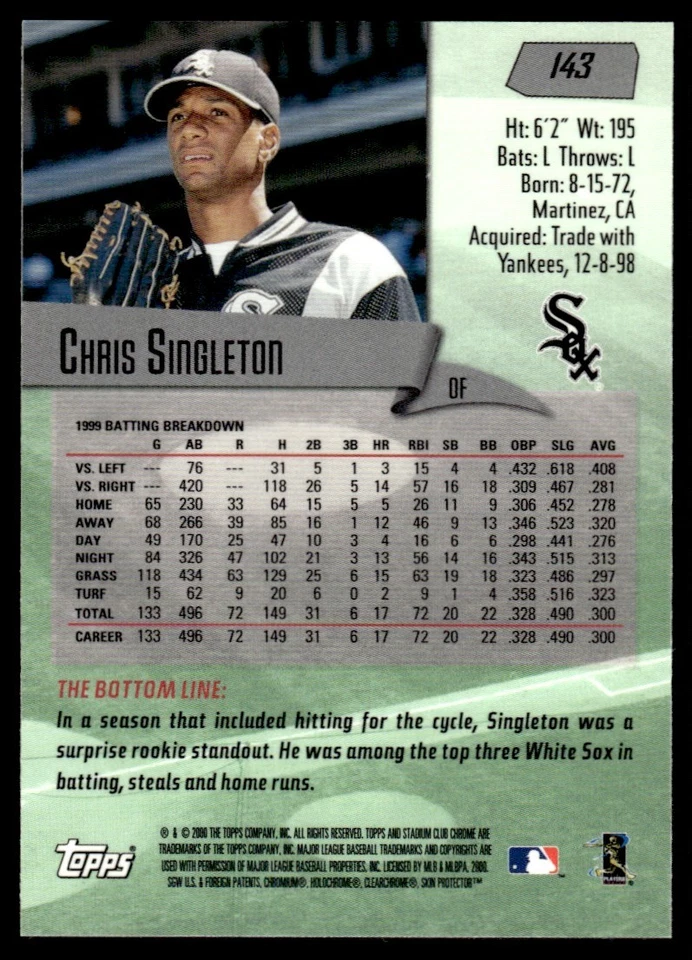 2000 Stadium Club Chrome Chris Singleton Rookie Chicago White Sox #143 - Image 2 of 2