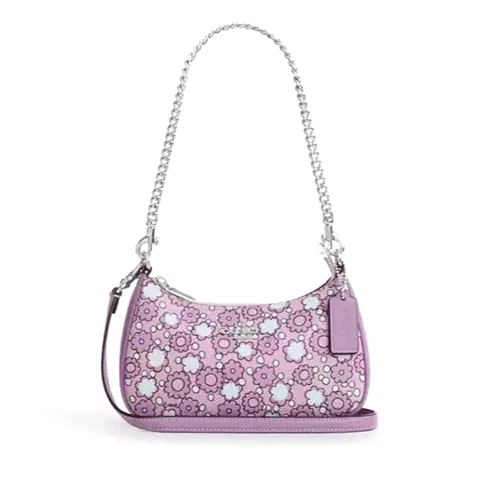 Borsa a tracolla Coach CBG64 Teri Mini con stampa floreale Lilly SV viola NUOVA?�NUOVA CON ETICHETTE