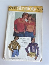 1970s Vintage Simplicity 5806 Mens 36" Long Sleeve Collared Shirt Sewing Pattern