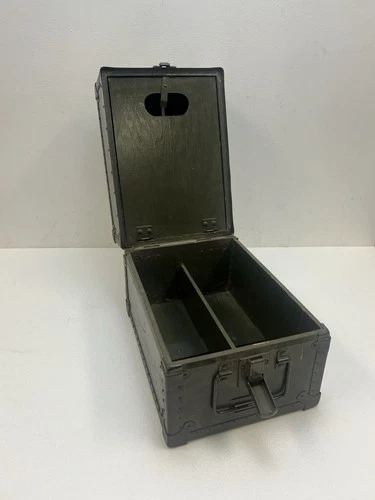 Vintage Military Case wood card catalog green box divider ammo chest US NAVY ww2