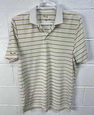 Ralph Lauren RLX Stretch Golf Polo Shirt White Yellow Striped / Men’s Large