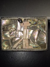 Custom handmade Vintage brass and mother of pearl belt buckle
