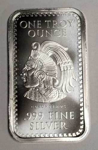1 oz .999 Fine Silver Aztec Calendar Cuauhtémoc Bullion Bar