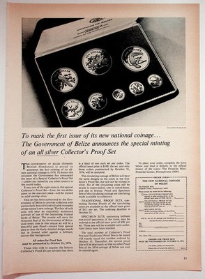Belize 1974 Coinage Proof Set Franklin Mint Magazine Ad Print Vintage