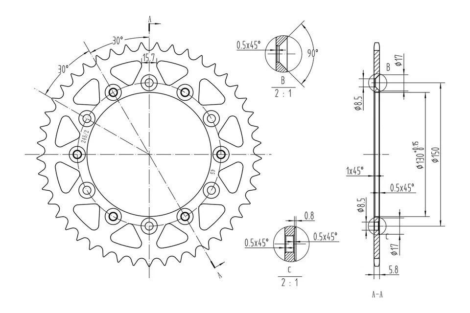 For Yamaha WR250R 2008-2017 BikeMaster 965111 520 Series Sprocket — 第 2/2 张图片