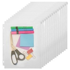15 Pack 8.5"x11" Clear PVC Zipper Binder Pocket Insert Pages 3-Hole Punch