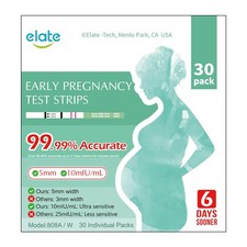 Elate HCG Pregnancy Test Strips 30 Count - 99.99 Accurate, 10mIU/mL, Early Dete