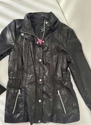 GUESS Jacket Women s Size Medium Black Zip and Snap Adjustable Waist Collar NEW