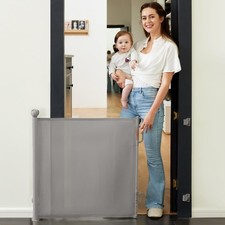 Auto Lock Retractable Baby Gate 33 inch Tall Extends to 55 inch Wide Mesh