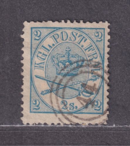Denmark Scott 11 Used 1865 2s Blue Royal Emblems44 Nestved SOTN 3-Ring Cancel - Foto 1 di 2