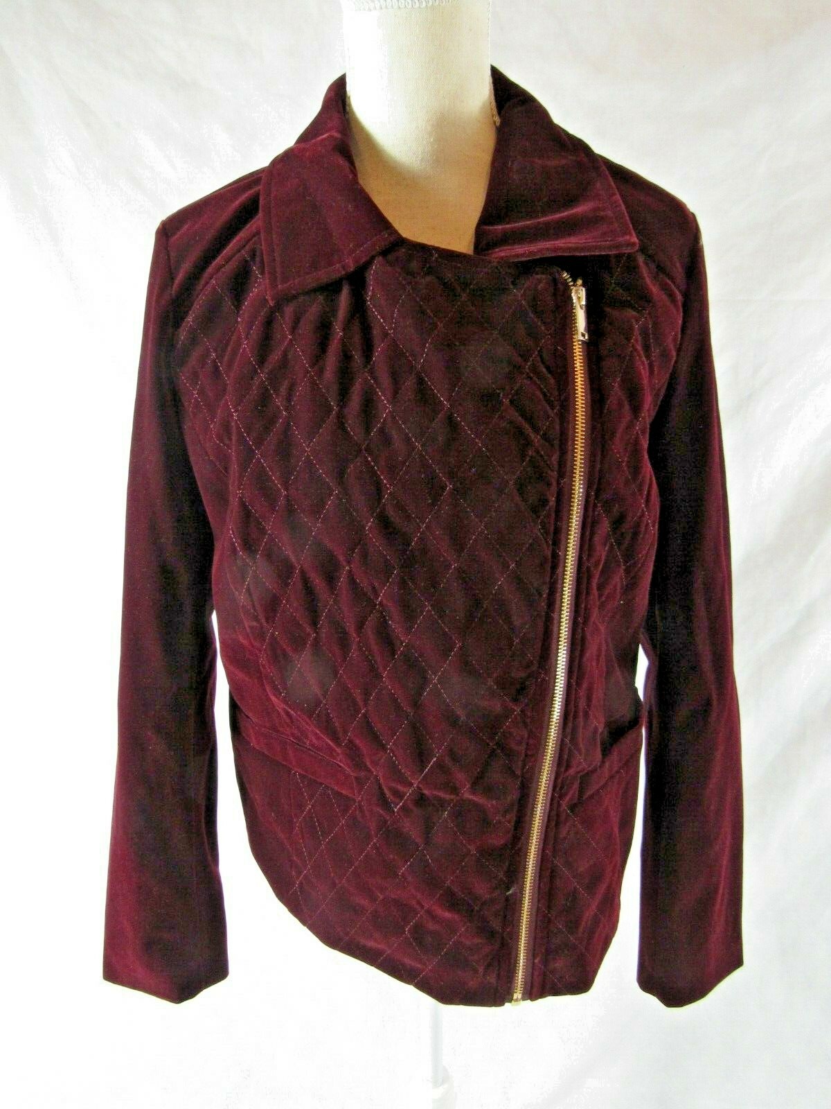 DOLCE CABO Burgundy Velvet Quilted Jacket Size L - image 1