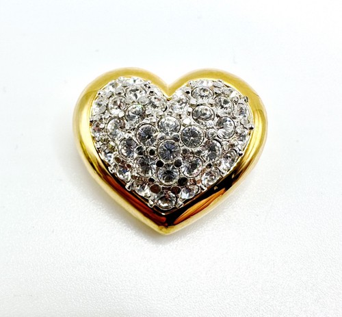 Vintage SWAROVSKI Swan Signed Pave Crystal Gold Tone Heart Brooch Pin