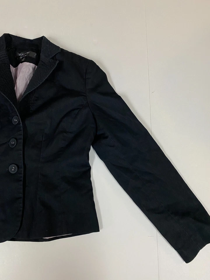 Blazer Signature by Larry Levine para mujer 2 Petites azul tres botones Foto 2 de 4