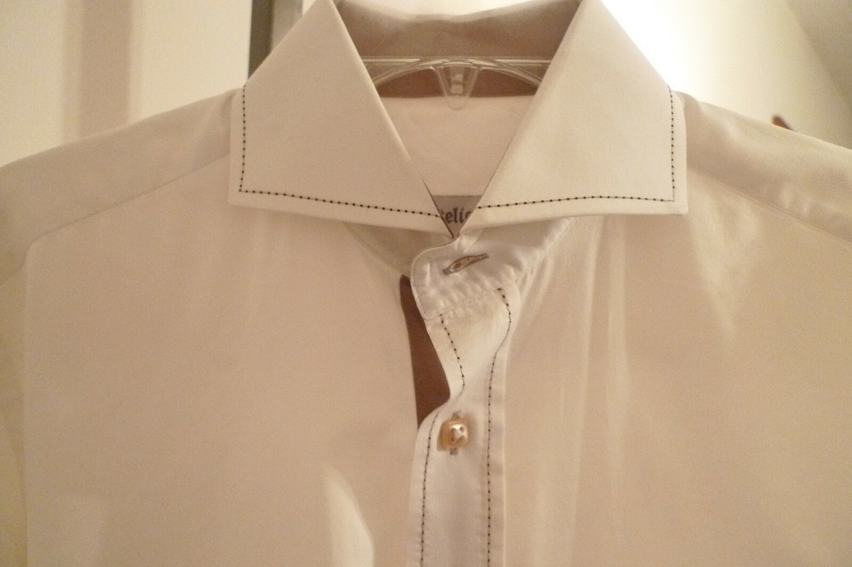 Mens Atelier Button Long Sleeved Solid Cream Dress Shirt M