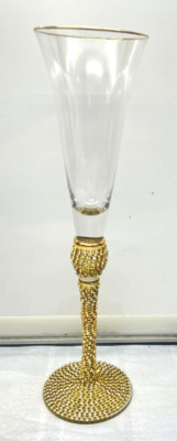 Full Gold Ball Rhinestone Champagne Flute Glass Studded Stem  New 11''