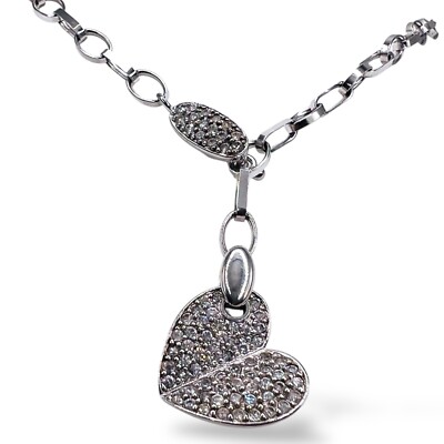 Herz CZ Tropfen Halskette 925 Sterling Silber Rhodiniert Halskette 13gr 16-18''