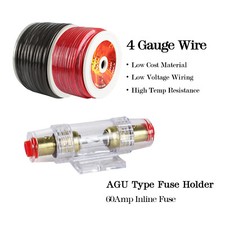 Car Amplifier Powr Ground Wire 4 Ga Gauge Amp Cable 12FT EA with AGU Fuse Holder