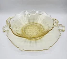 Vintage Lancaster Yellow Depression Glass JUBILEE 9" Handled Bowl  & Plate