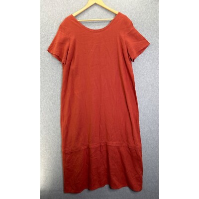 burnt orange t shirt dress FLAX Size Large Midi Long Dress Short Sleeve Lagenlook Burnt Orange Linen  Tee