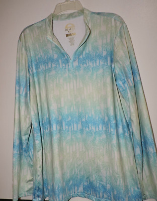 Paradise Bay Brand Womens Palm Tree design Jersey 1/4 zip long sleeve shirt SZ L