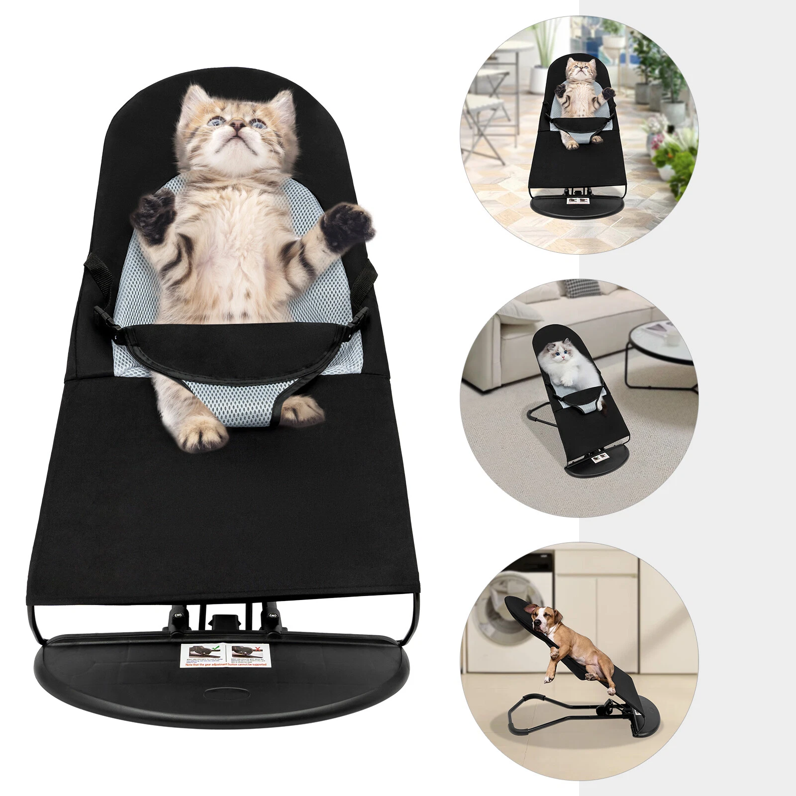 Dog Rocking Bed Pet Bouncy Chair Cat Indoor Lounge Washable Black Mesh Pet Toys