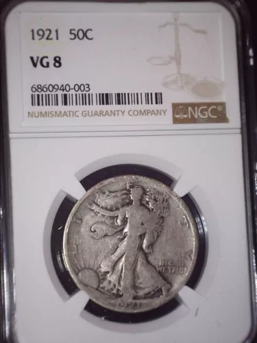 1921 Walking Liberty Fifty Cent, NGC VG8. Key Date, Issue  Free