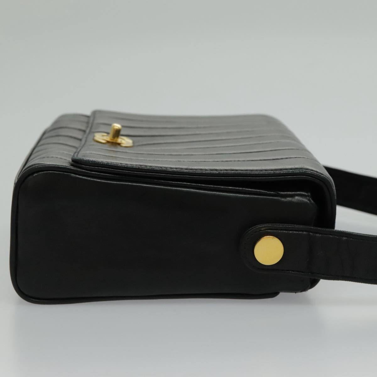 CHANEL Mademoiselle Shoulder Bag Lamb Skin Black Gold CC Auth yk15502AV