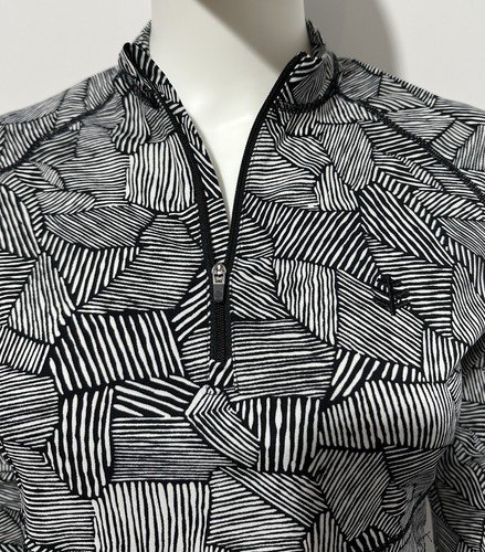 Coolibar Lawai Ruche Swim Shirt Womens S Black White Long Sleeve 1/4 Zi Swim Top - Picture 2 of 10