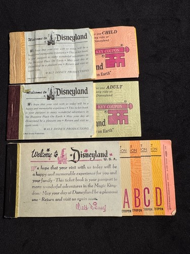 Vintage Disneyland 1963 Park Ride Admission Ticket Adult Child Magic Key Disney