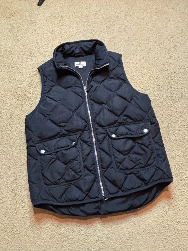 Chaleco acolchado Woolrich Duck Down Fill para mujer chaqueta negro cremallera completa acolchado grande Foto 2 de 4