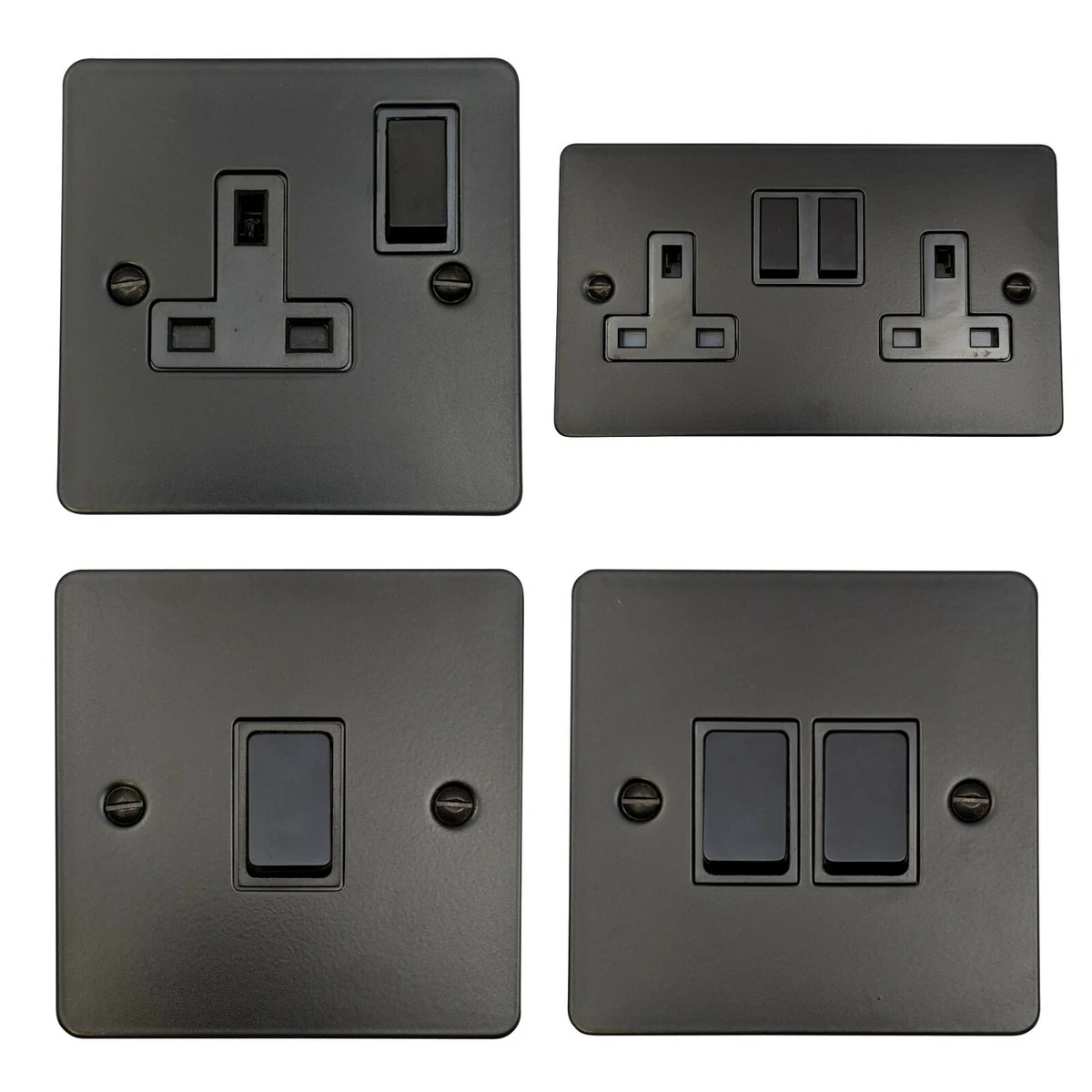 G H Flat Plate Matt Black Light Switches Plug Sockets Single Double
