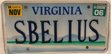Vanity SIBELIUS license plate Violin Music Jean Software composer Sibel Symphony