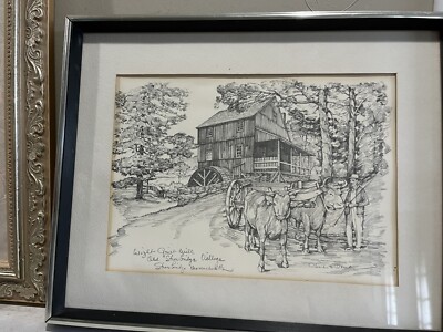 Wight Grist Mill Starbridge Village Massachusetts Drawing Signed