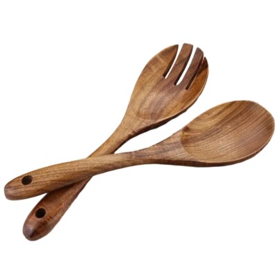 2 teiliges Set Salatbesteck Löffel Gabel aus Akazienholz ca. 26x7 cm groß