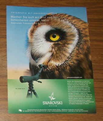 Seltene Werbung SWAROVSKI Optik TLS + ATS 80 + FH 101 Fernrohr Eule 2004