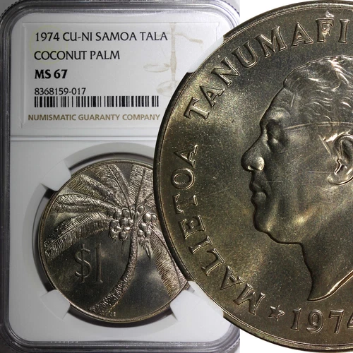 SAMOA Tanumafili II 1974  $1.00 Tala NGC MS67 Mint-24,000 TOP GRADED KM# 19 (17)