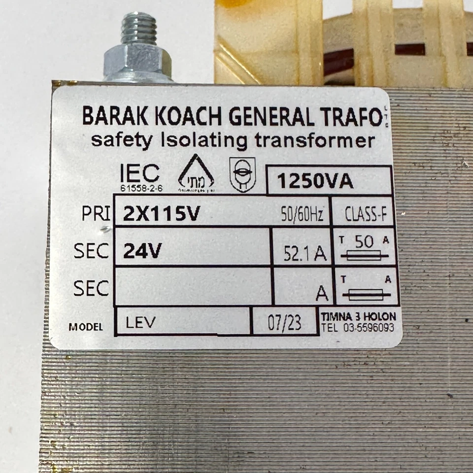 Autotransformador Barak Koach Modelo Lev 1250 VA Primario 115V 50-60 Hz Seconda 24 V Foto 2 de 4